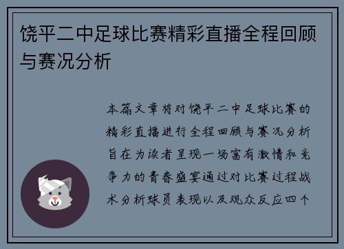 饶平二中足球比赛精彩直播全程回顾与赛况分析